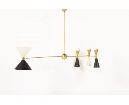 Lustre en laiton et diffuseurs dore noir blanc design contemporain italien