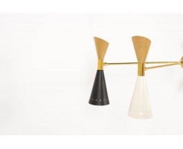 Lustre en laiton et diffuseurs dore noir blanc design contemporain italien