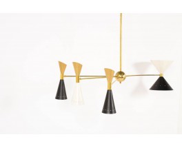 Lustre en laiton et diffuseurs dore noir blanc design contemporain italien
