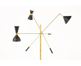 Lampadaire en laiton 3 bras diffuseurs noirs design contemporain italien