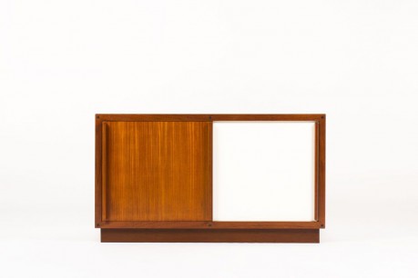 Meuble Andre Sornay 2 portes coulissantes en acajou laque blanche et bleu 1950