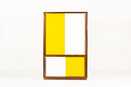 Meuble Andre Sornay hetre teinte laque blanche et jaune 1960