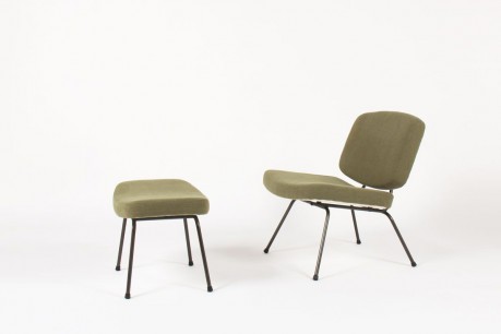 Chauffeuse et repose-pieds Pierre Paulin modele CM190 lin vert edition Thonet 1950