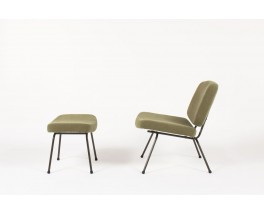 Chauffeuse et repose-pieds Pierre Paulin modele CM190 lin vert edition Thonet 1950