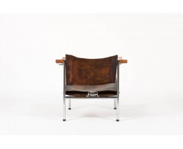 Fauteuil Fritz Haller modele hommage a Le Corbusier cuir marron 1955