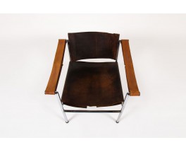 Fauteuil Fritz Haller modele hommage a Le Corbusier cuir marron 1955