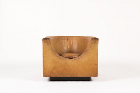 Fauteuil en cuir marron edition Saporiti Italia 1960