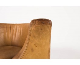 Fauteuil en cuir marron edition Saporiti Italia 1960