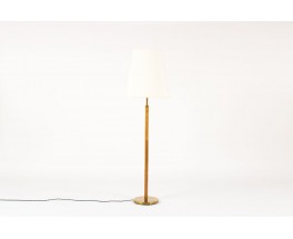 Lampadaire orme laiton et abat-jour tissu beige 1950