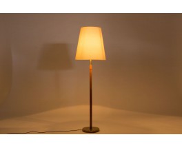 Lampadaire orme laiton et abat-jour tissu beige 1950