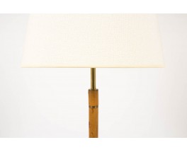 Lampadaire orme laiton et abat-jour tissu beige 1950