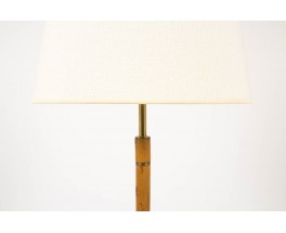 Lampadaire orme laiton et abat-jour tissu beige 1950