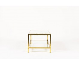 Table basse modele rectangulaire laiton marbre de Carrare et verre 1970