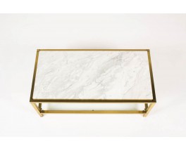 Table basse modele rectangulaire laiton marbre de Carrare et verre 1970