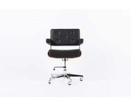 Fauteuil de bureau Alain Richard noyer et cuir noir 1970