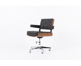 Fauteuil de bureau Alain Richard noyer et cuir noir 1970