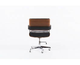 Fauteuil de bureau Alain Richard noyer et cuir noir 1970