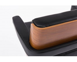 Fauteuil de bureau Alain Richard noyer et cuir noir 1970