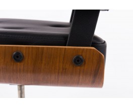 Fauteuil de bureau Alain Richard noyer et cuir noir 1970