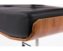 Fauteuil de bureau Alain Richard noyer et cuir noir 1970