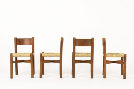Chaises Charlotte Perriand modele Meribel en frene premiere edition Steph Simon 1950 set de 4