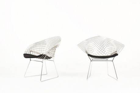 Fauteuils Harry Bertoia modele Diamond Kvadrat noir edition Knoll International 1950 set de 2