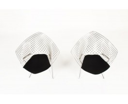 Fauteuils Harry Bertoia modele Diamond Kvadrat noir edition Knoll International 1950 set de 2