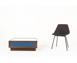 Table basse Andre Sornay acajou stratifie bleu et blanc 1960