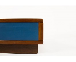 Table basse Andre Sornay acajou stratifie bleu et blanc 1960