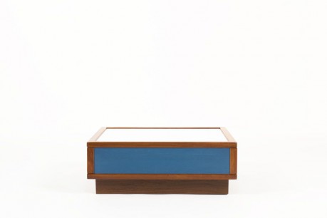 Table basse Andre Sornay acajou stratifie bleu et blanc 1960