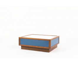 Table basse Andre Sornay acajou stratifie bleu et blanc 1960