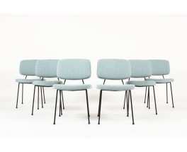 Chaises Pierre Paulin modele CM196 tissu bleu pastel edition Thonet 1950 set de 6