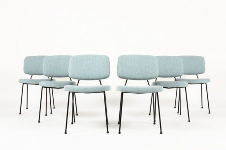 Chaises Pierre Paulin modele CM196 tissu bleu pastel edition Thonet 1950 set de 6