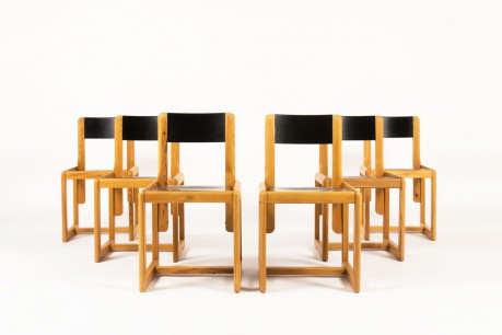 Chaises Andre Sornay en pin assise laque noire 1960 set de 6
