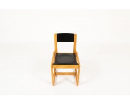 Chaises Andre Sornay en pin assise laque noire 1960 set de 6