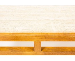 Table basse en chene et plateau travertin beige 1950