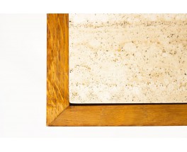 Table basse en chene et plateau travertin beige 1950