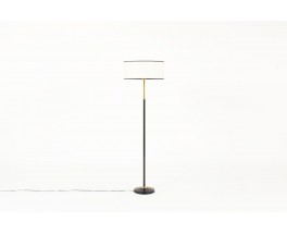 Lampadaire metal noir laiton et abat-jour beige edition Monix 1950