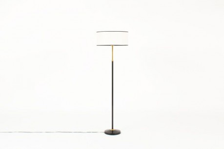 Lampadaire metal noir laiton et abat-jour beige edition Monix 1950