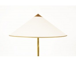 Lampadaire tripode en laiton et abat-jour beige chapeau chinois 1950