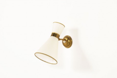 Applique en laiton petit modele abat-jour diabolo beige 1950