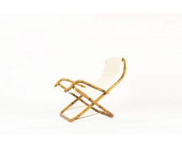 Chaise de repos en bambou metal dore et assise beige 1950