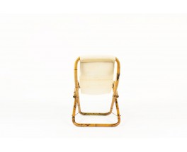 Chaise de repos en bambou metal dore et assise beige 1950