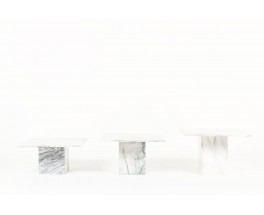 Tables basses gigognes en quartz blanc et gris 1970 set de 3