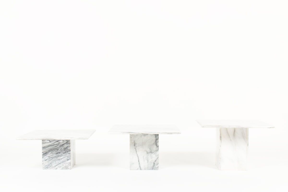 Tables basses gigognes en quartz blanc et gris 1970 set de 3