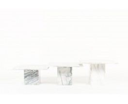 Tables basses gigognes en quartz blanc et gris 1970 set de 3