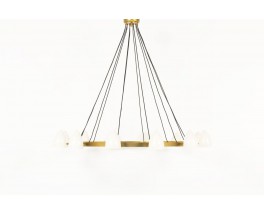 Lustre 12 feux en laiton et diffuseurs blancs design contemporain italien