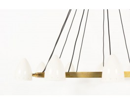 Lustre 12 feux en laiton et diffuseurs blancs design contemporain italien