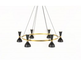 Lustre 6 feux en laiton et diffuseurs noirs design contemporain italien