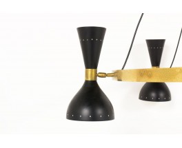 Lustre 6 feux en laiton et diffuseurs noirs design contemporain italien